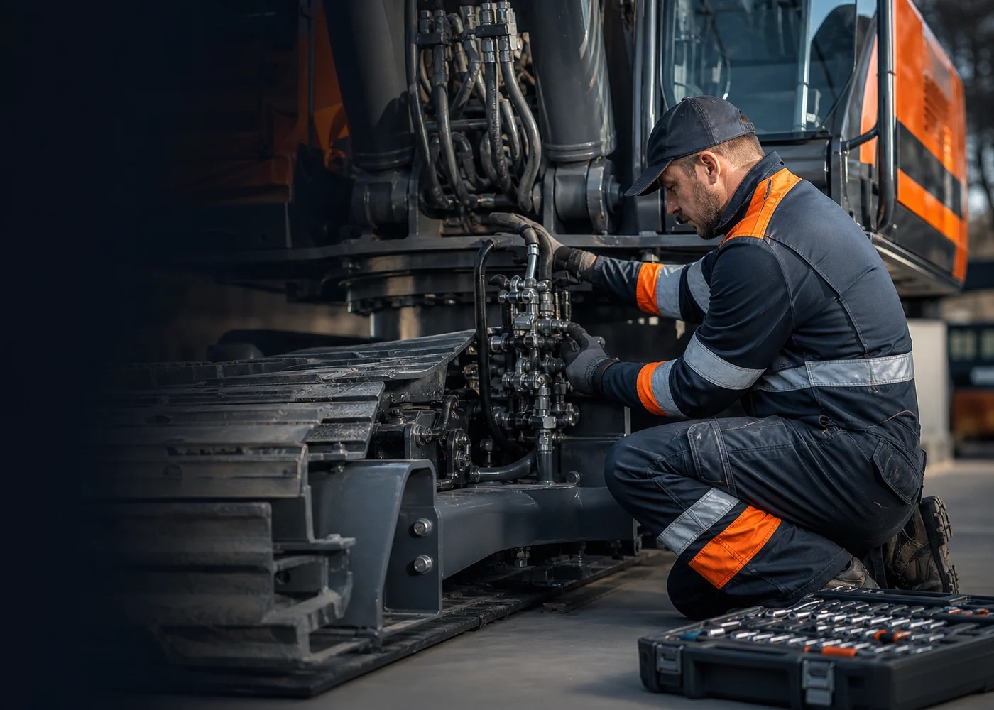 Schwermaschinenmechaniker bei der Wartung eines Baggers.